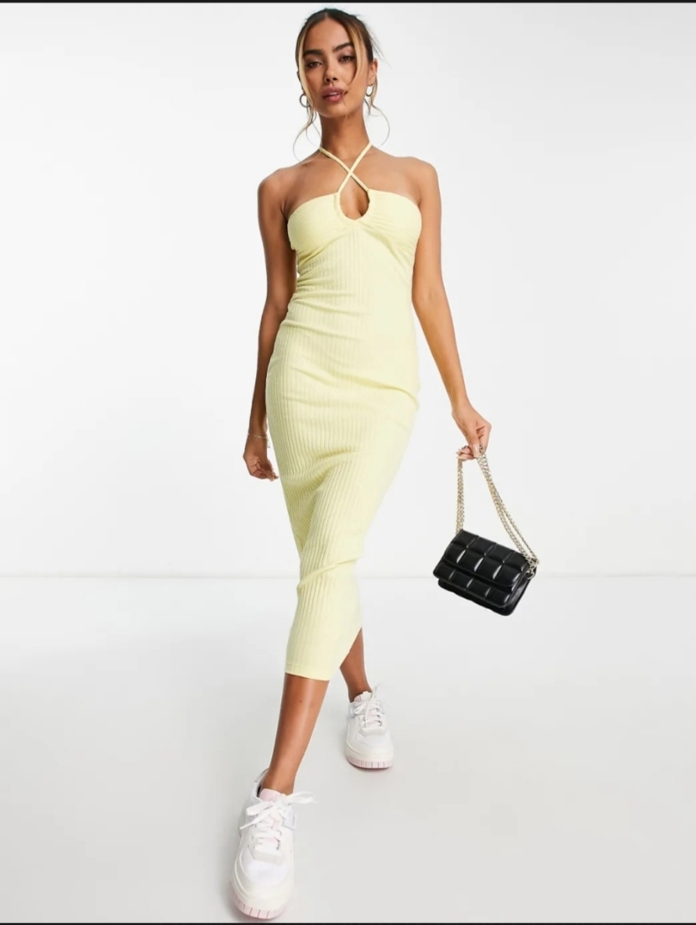 ASOS DESIGN Yellow Ribbed Midi Dress – Size US 0 – Like New, Never Worn